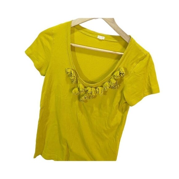 J Crew Factory Mustard Yellow Flower Blouse Womens Size Small Short Sleeve - Picture 3 of 5